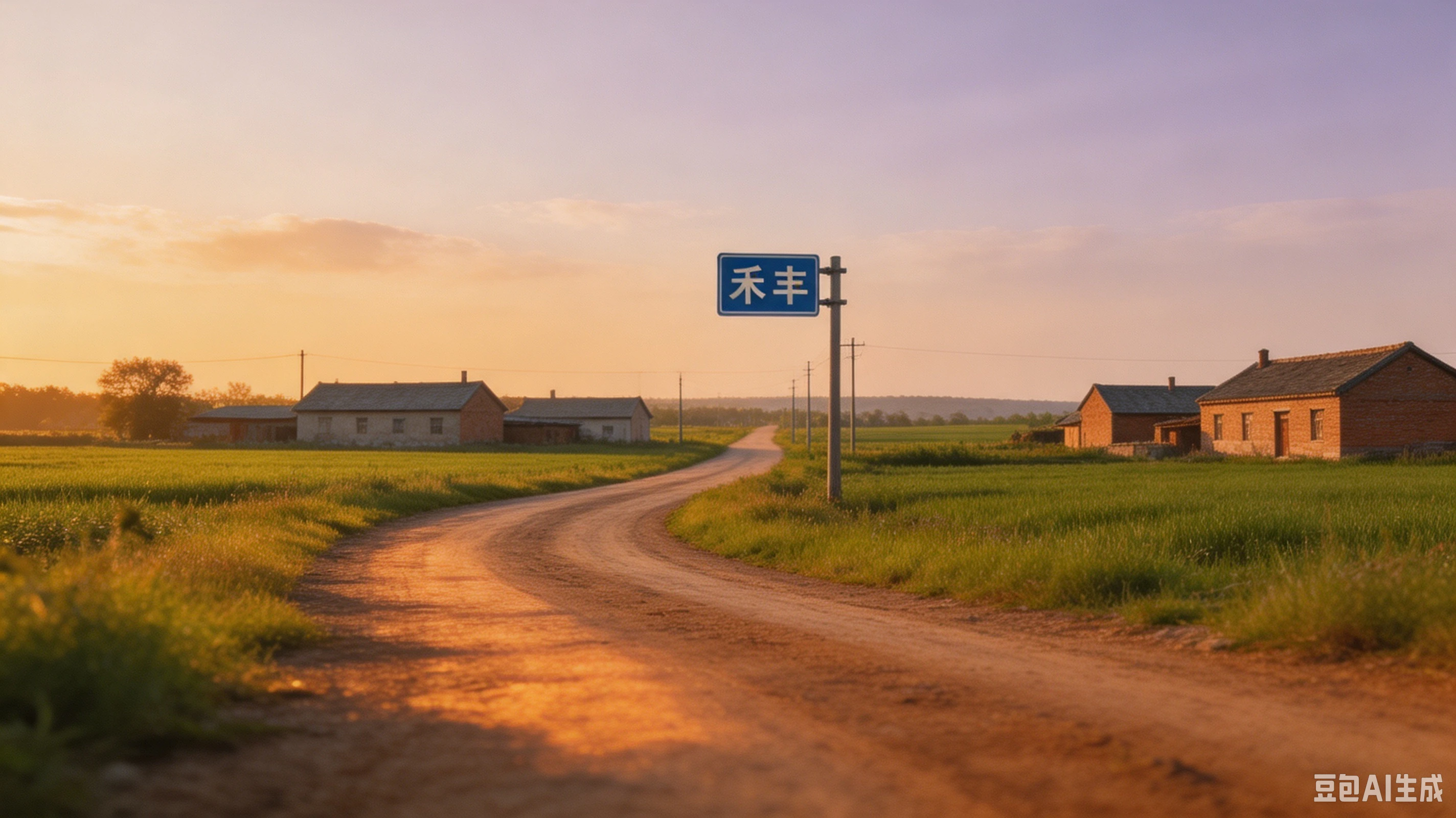 草稿配图:村口道路照片,角落路牌(图中文字:禾丰)